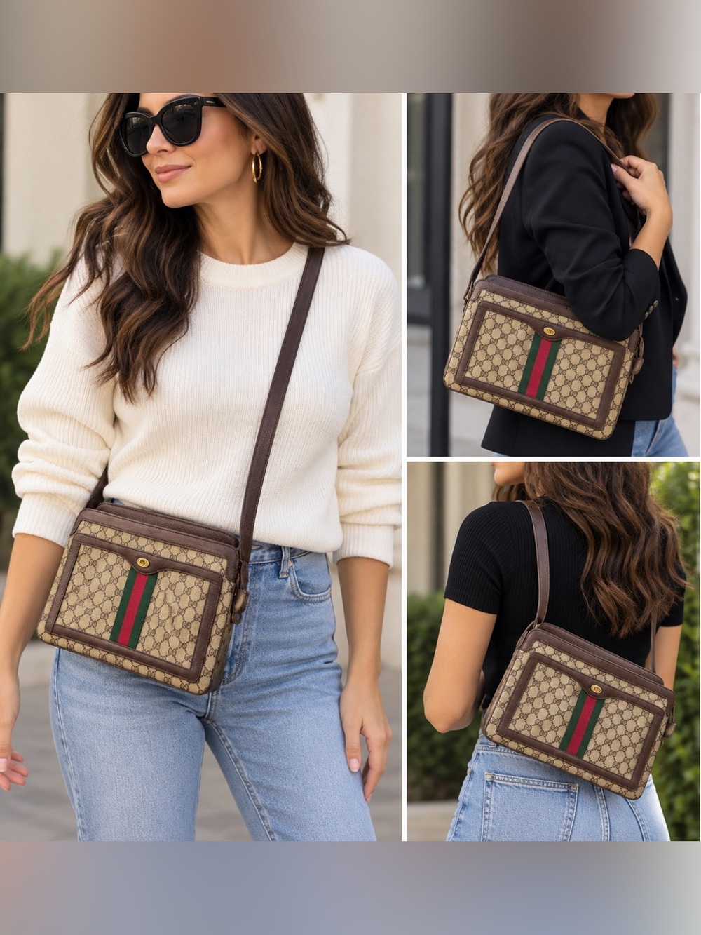 Vintage Gucci GG Supreme Monogram Web Medium Ophidia Shoulder Bag